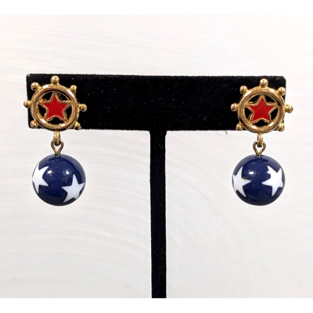 Vintage Avon Nautical Red Whiteβ Blue Star Charm Pierced Earrings